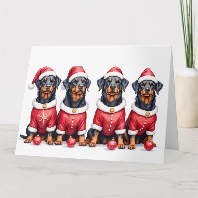 Carte Rottweiler tenue de Noël chapeau de Père Noël (Devant)