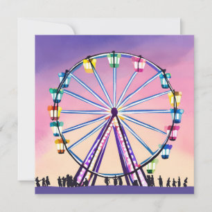 Carte Roue de manège au coucher du soleil   Belle aquare