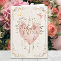 Rouge Baroque Floral Cœur Sacré Bonne Saint-Valent