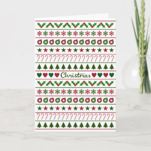 Carte Rouge blanc de vert de motif de motifs de Noël