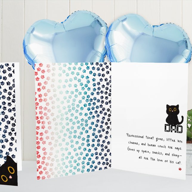 Carte Rouge Blanc et Bleu Paws Funky Chat noir Papa (Créateur téléchargé)