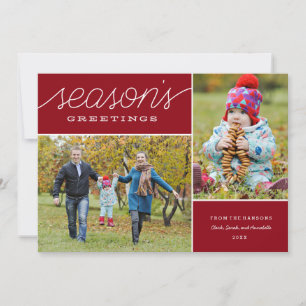 Carte rouge "Bonnes Fêtes" Deux photos de vacances
