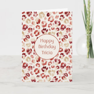 Carte Rouge Bourgogne Crème Anniversaire Léopard