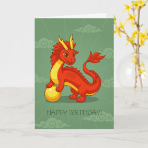 Carte Rouge chinois dragon noir anniversaire