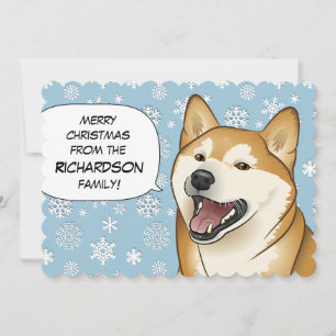 Carte rouge de Joyeux Noël de Shiba Inu de flocons