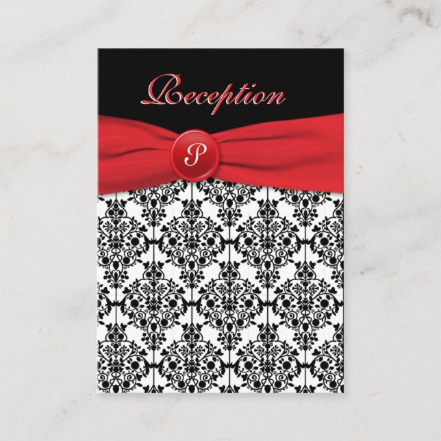Carte rouge de réception Black Damask avec Poppy (Devant)