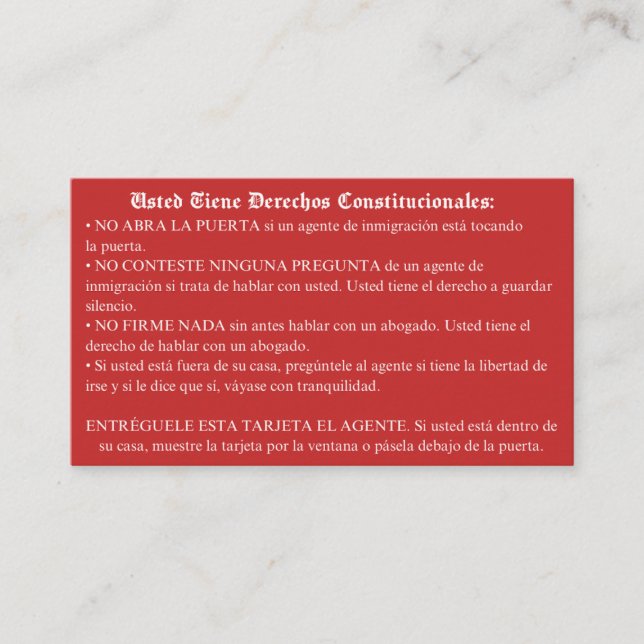Carte rouge espagnole - Carte des droits d'immigra (Devant)