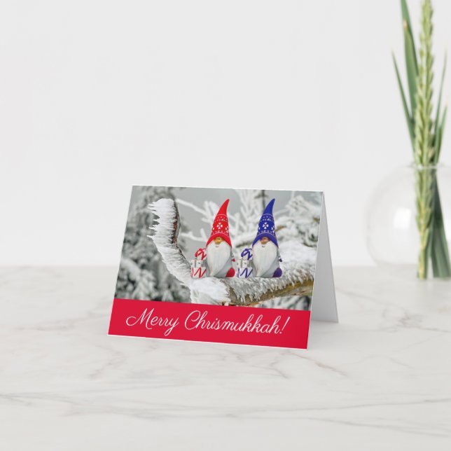 Carte Rouge et bleu Père Noël Elves Merry Chrismukkah (Devant)