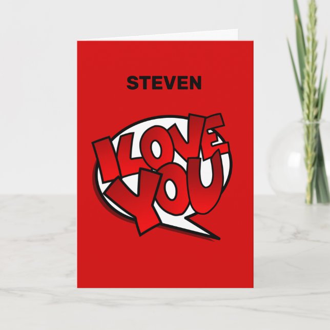 Carte Rouge, Gras et Lumineux Style Pop Art - Je t'aime (Devant)
