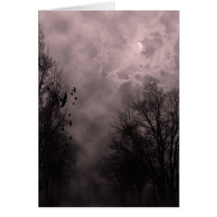 Carte rouge hantée de brume de ciel de Halloween