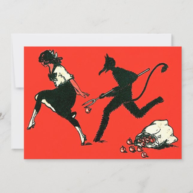 Carte Rouge Krampus pourchassant les pommes des femmes (Devant)