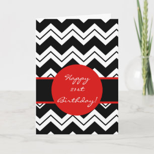 Carte Rouge noir & blanc Zizzag Chevron 21e anniversaire