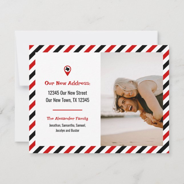 Carte Rouge & Noir Nous Avons Déménagé Striped Moving Ph (Dos)