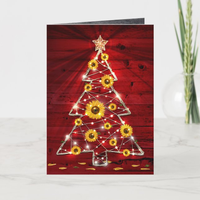 Carte Rouge or Russe tournesol Noël Arbre de Noël (Devant)