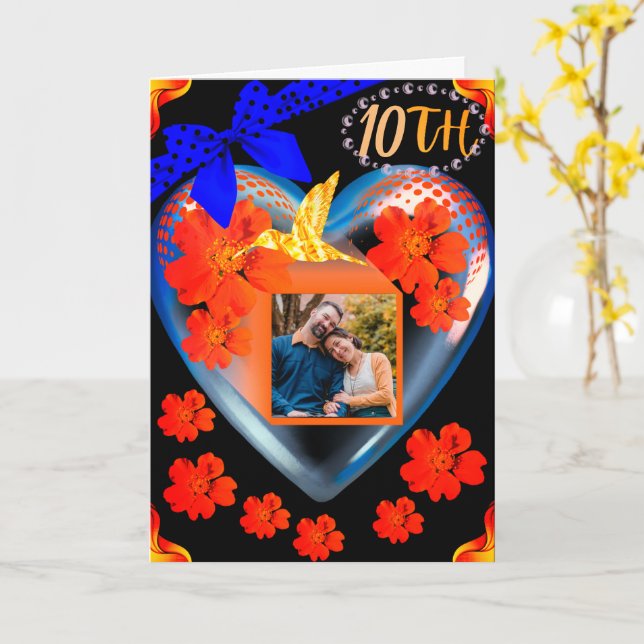 Carte Rouge Orange Floral Colibri Fils 10e Anniversaire (Fleur jaune)