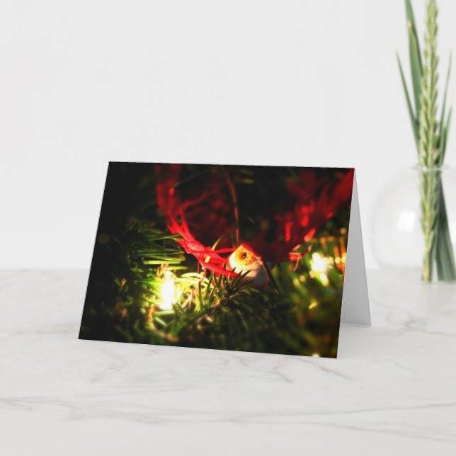 Carte rouge ornement de Noël et lumières (Devant)