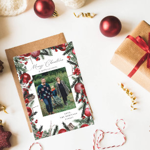 Carte Rouge Ornements & Pine Joyeux Noël Photo