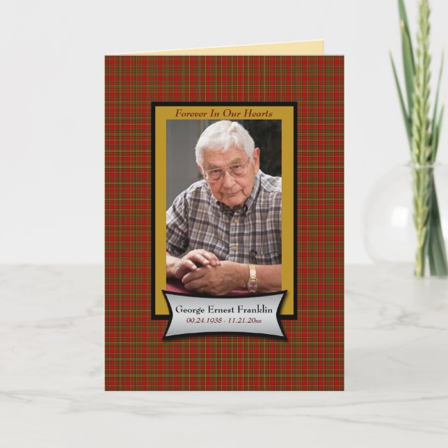 Carte rouge Plaid Flannel Memorial avec photo (Devant)