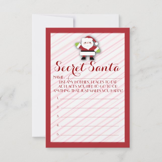 Carte Rouge rayé Secret Père Noël personnalisable bullet (Devant)