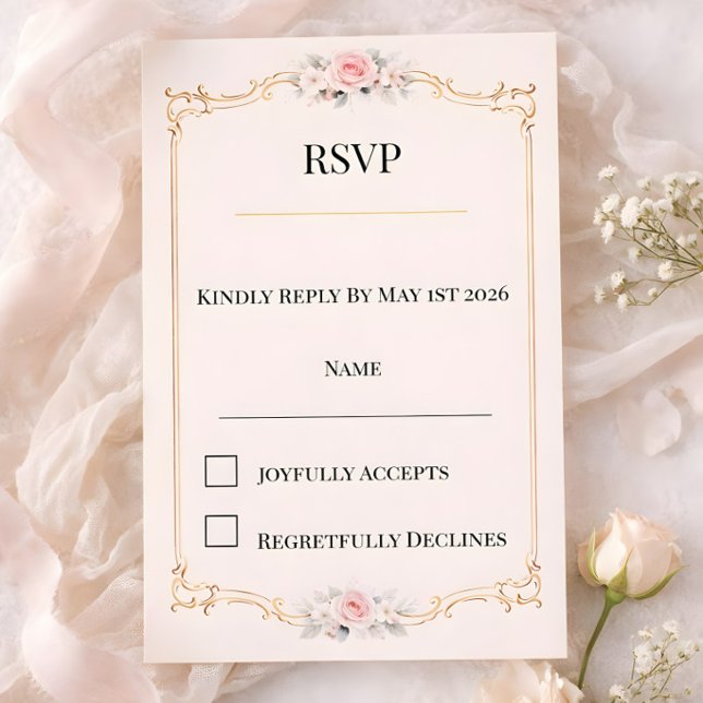 Carte Rouge Rococo (Rococco style luxury blush pink with gold ornate floral design RSVP card)
