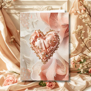 Carte Rouge Rococo Cœur Dentelle Élégant Merci