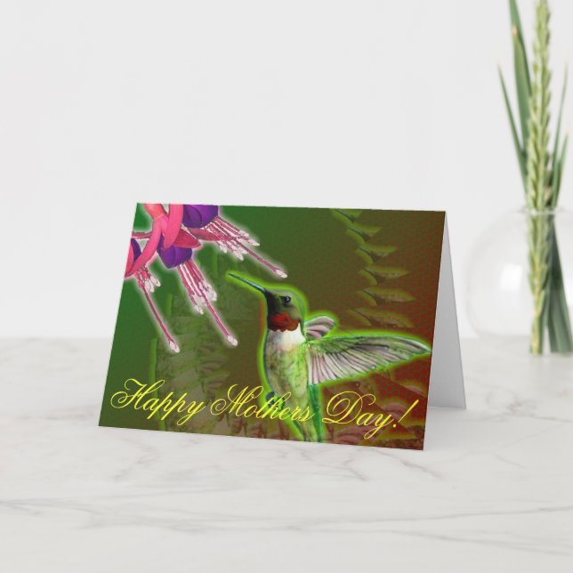 Carte rouge rouge de jour de mères de colibri et (Devant)