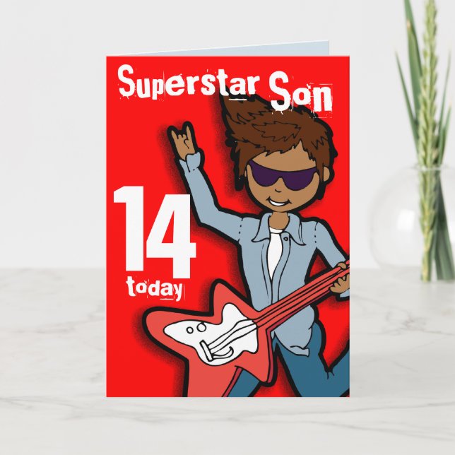 Carte rouge Superstar Son 14e anniversaire (Devant)