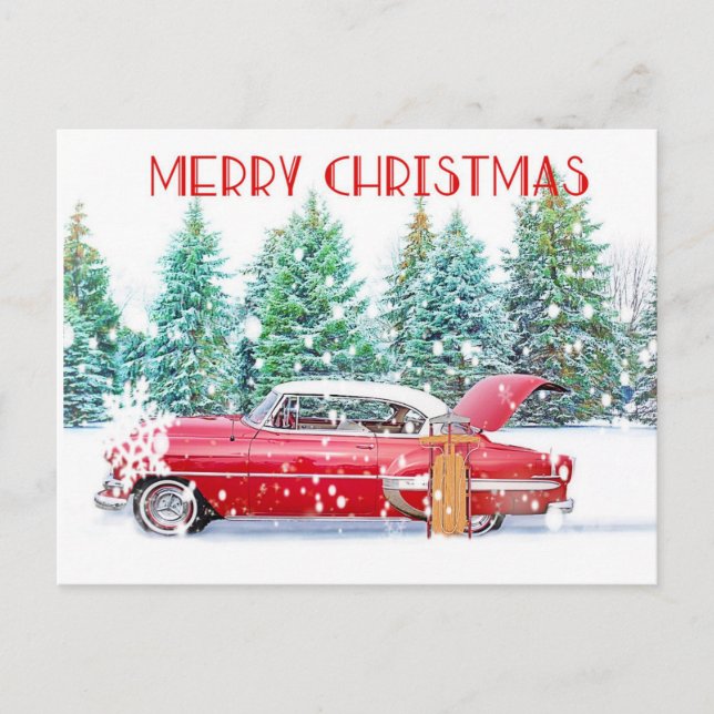 Carte Rouge vintage En Neige (Devant)
