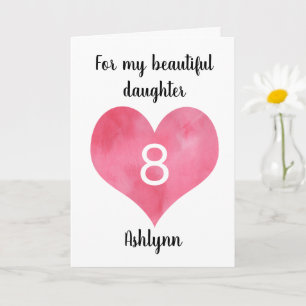Carte rouge Watercolor Heart 8e anniversaire