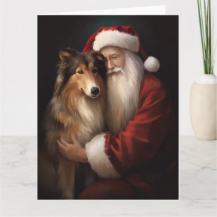 Carte Rough Collie Avec Noël Festif Du Père Noël