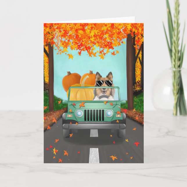 Carte Rough Collie Chien Citrouille Automne (Devant)