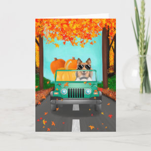 Carte Rough Collie Chien Citrouille Automne