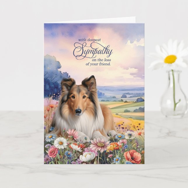Carte Rough Collie Dog with Wildflowers Pet Sympathy (Petite plante)