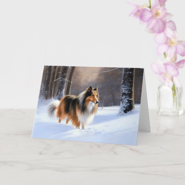 Carte Rough Collie Laisser Neige Noël (Orchidée)