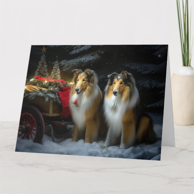 Carte Rough Collie Snowy Sleigh Décor de Noël (Devant)