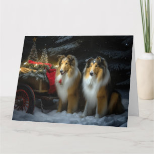 Carte Rough Collie Snowy Sleigh Décor de Noël