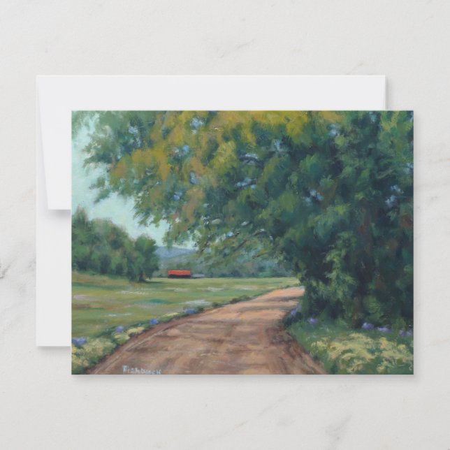 Carte Route pittoresque avec Grange Rouge et Arbres (Devant)
