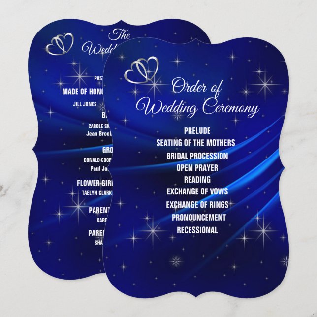 Carte Royal Blue, Diamonds and Heart Wedding Program (Devant / Derrière)