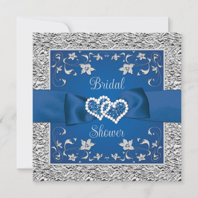 Carte Royal Blue, Grey Love Hearts Fête des mariées (Devant)