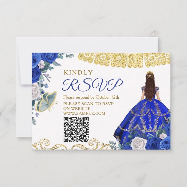 Carte Royal Blue Quinceañera 15 Anos RSVP (Devant)