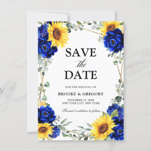 Carte Royal Blue Sunflower Géométrique Enregistrer la da