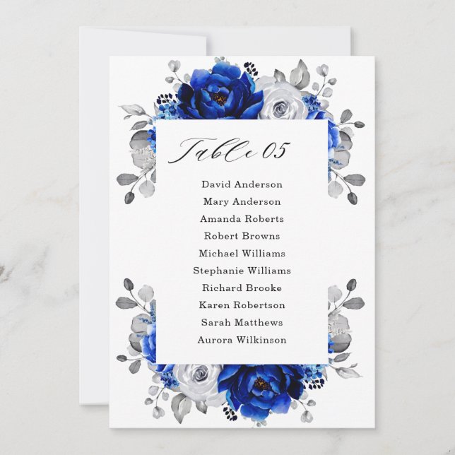Carte Royal Blue White Silver Floral Siège Carte (Devant)