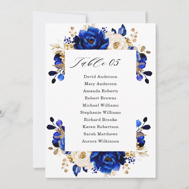 Carte Royal Blue Yellow Gold Metallic Seating Char (Devant)