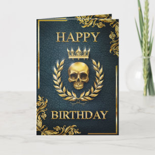 Carte Royal Cyan & Gold King of the Dead Birthday Card