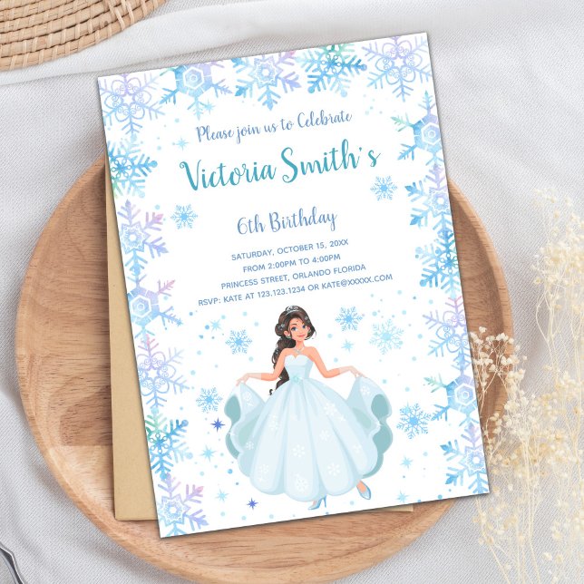 Carte Royal Party d'inspiration gelée (Winter Snow Falk Princess Birthday Invitations)