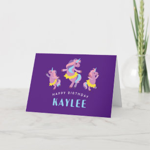 Carte Royal Purple and Pink Dancing Unicorn Anniversaire