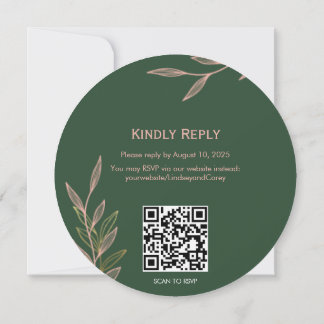 Carte RSVP 2 pour feuille or verte et rose