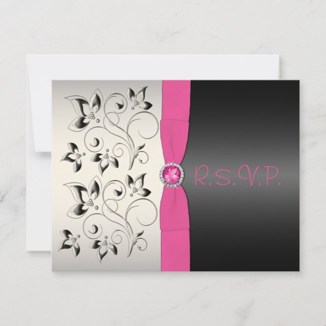 Carte RSVP à 16 parties rose et noire Floral Sweet (Devant)