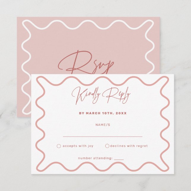 Carte RSVP à bordure rose et blanche (Devant / Derrière)