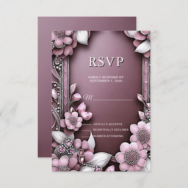 Carte RSVP à cadre rose (Devant / Derrière)